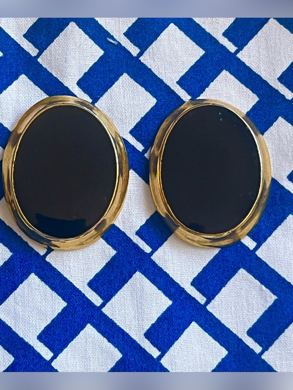 Vintage Black Acrylic Metal Gold Tone Post Earrings